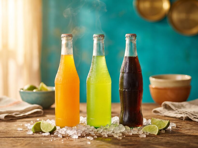 Colourful Mexican glass-bottle sodas