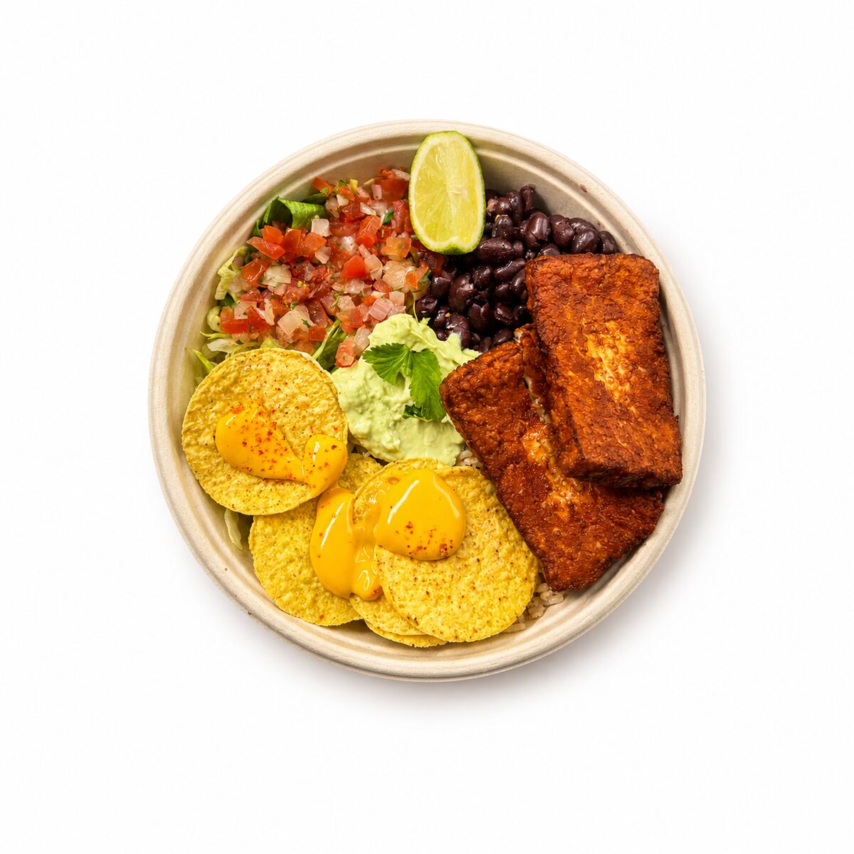El Mexicano bowl with beans, guacamole, fresh salsa and protein